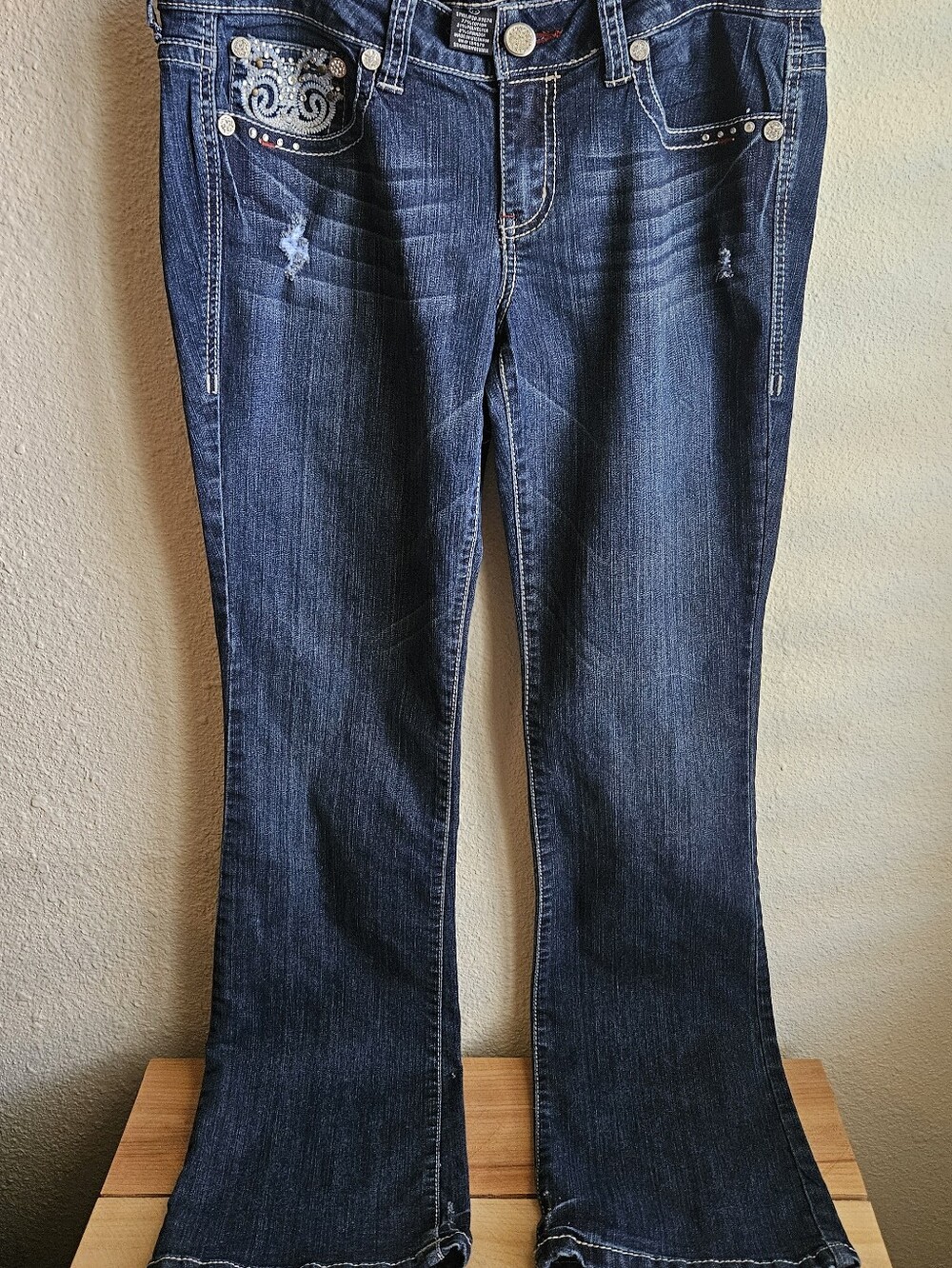 Y2K  Sneak Peak Dark Blue Women's Embellished Rhinestone Bootcut Jeans